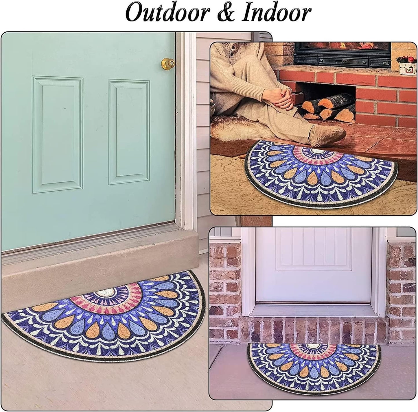 Bathroom Rugs White Polka Dot Black Half Round Door Mat Half Circle Area Rug Doormat Home Decor Rug Front Welcome Entrance Way Mat for Indoor Kitchen Bedroom 16x24 Inch