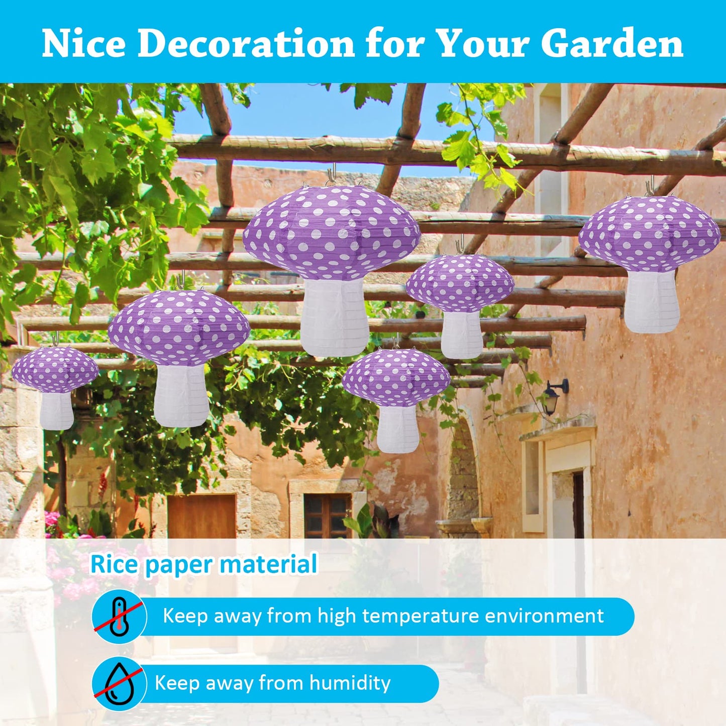 Windspeed 4Pcs Mushroom Shaped Paper Lanterns, 8-12 Inch, Purple, Nursery & Garden Decoration