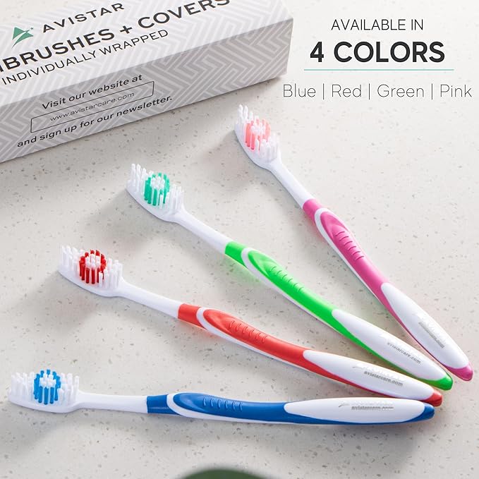 4 Pack Toothbrushes for Adults - Individually Wrapped Medium Bristle Toothbrushes with Covers - Blue - Convenient & Affordable Dental Care for Travel, Hotels, Airbnb, Missions & More