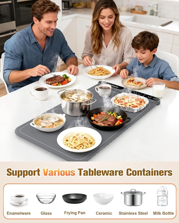 Food Warming Mat, 5s Fast Heating,Electric Warming Tray with 7 Temp 8 Timer Settings,Rollable & Portable Food Warmer for Parties,Buffet,Home and Travel Use, 23"x15"