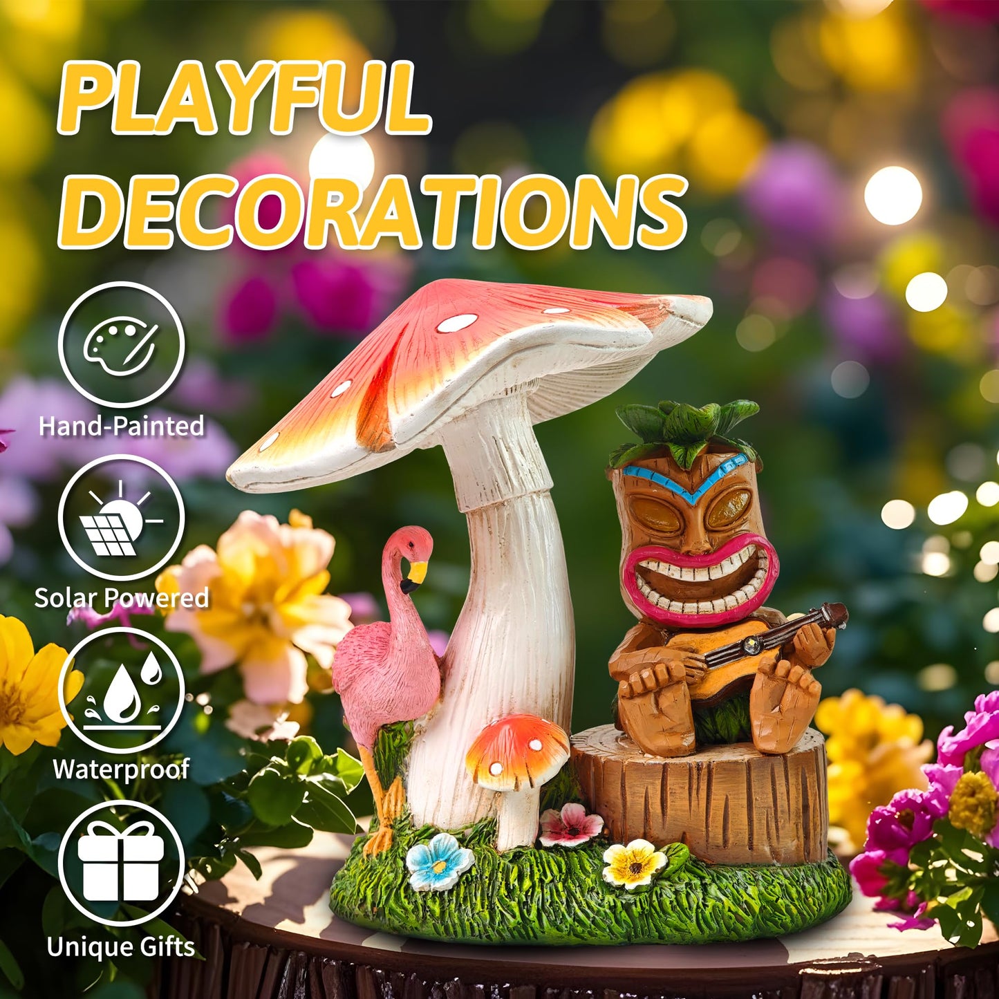 Cffownug Solar Tiki Outdoor Statues: 8.3 Funny Tiki Bar Decor With Solar Light Outside Decoration For Lawn Yard Patio Garden Gifts For Housewarming (Mushrooms)