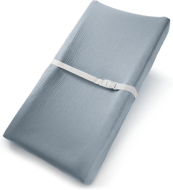 Comfy Cubs Muslin Fitted Changing Pad Cover - Soft, Breathable & Washable 100% Cotton Fitted Sheet for Baby's Comfort - Universal Fit for Flat & Curved Baby Changer Pad - Pacific Blue