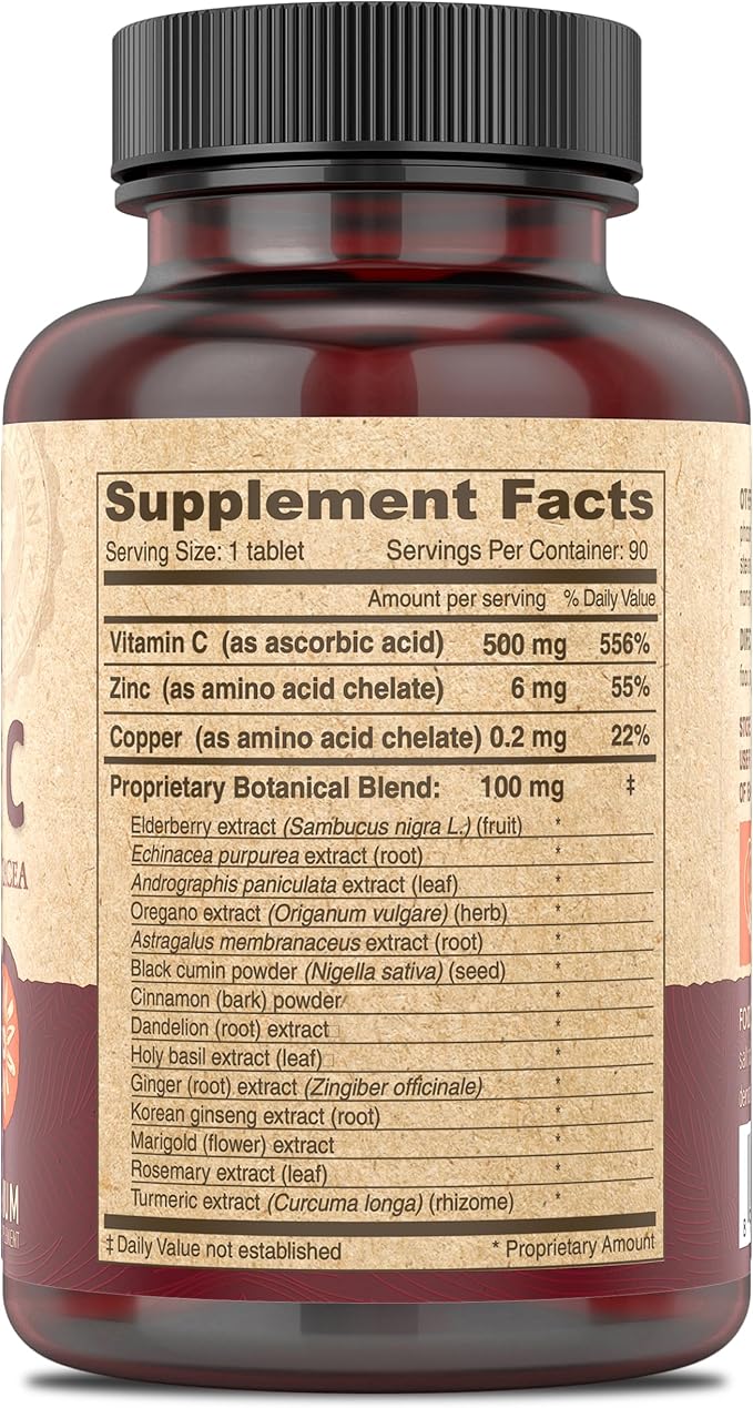 DEVA Vegan Vitamin C, 500 MG with Elderberry, Echinacea, Zinc & More, Vegan & No Animal Ingredients, 90 Tablets, 1-Pack