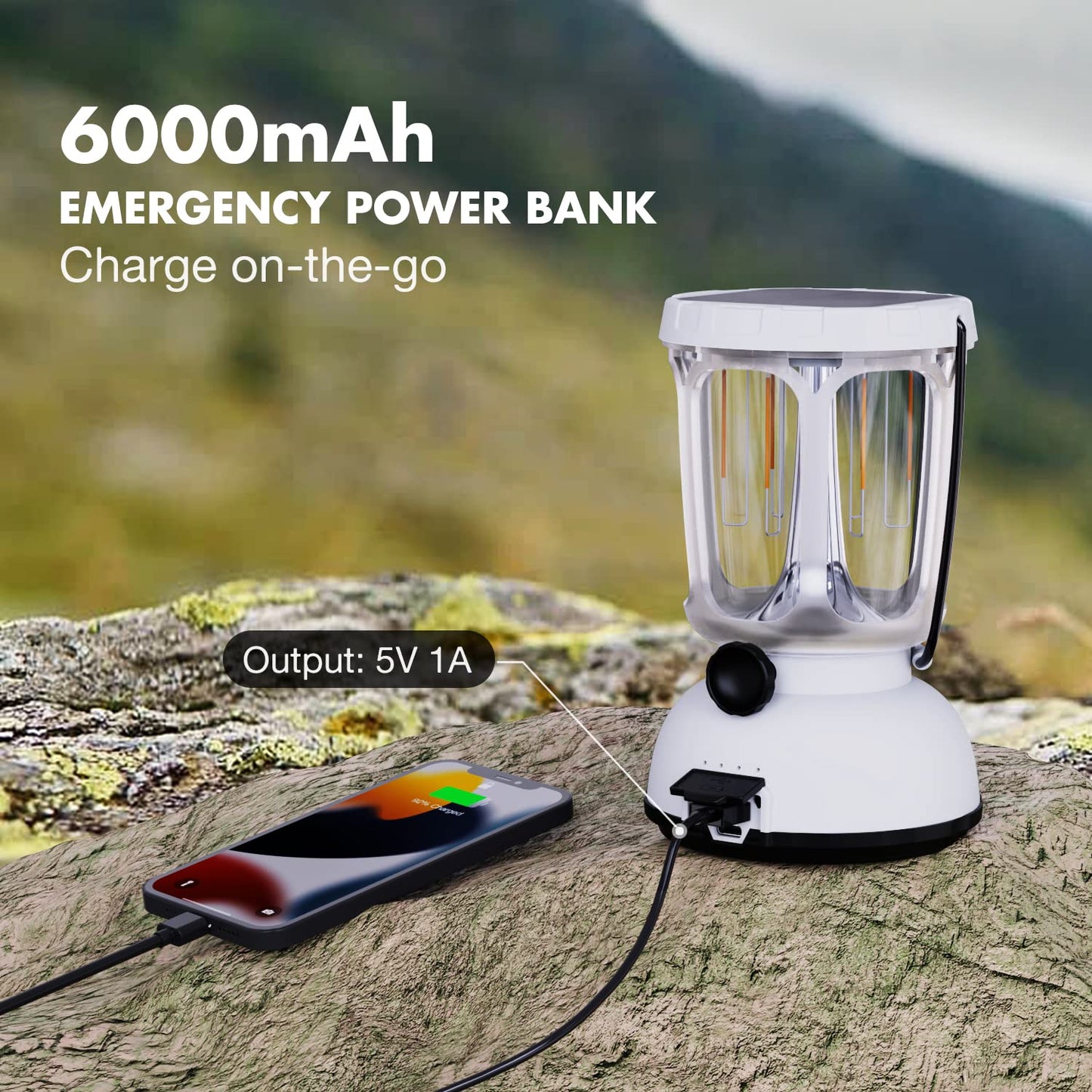 Mesqool Led Lantern Flashlight 650Lm, Rechargeable, Solar Crank, 4.09X4.09X6.42In, White, Model Cl7000
