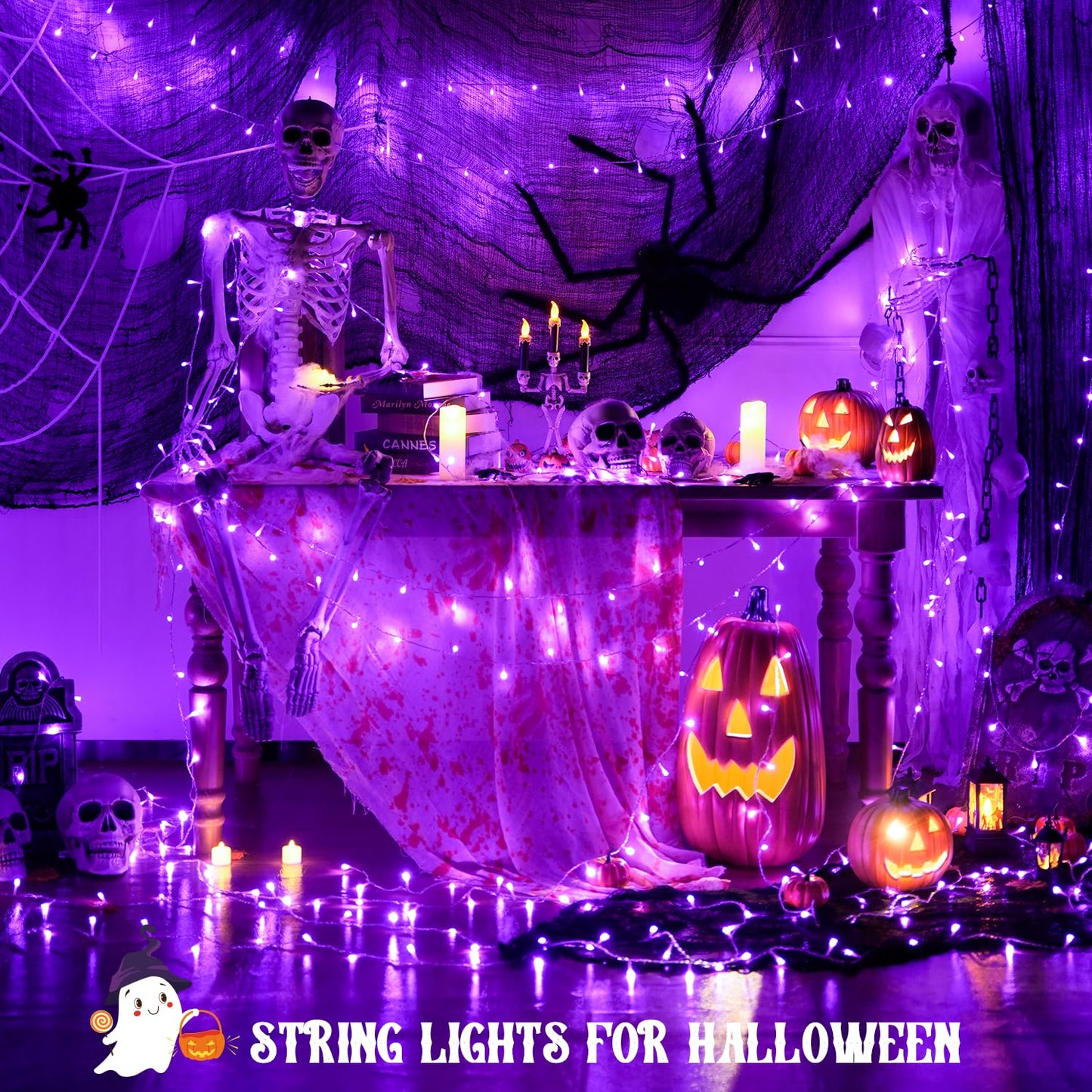 POTIVE Purple Halloween Lights - 200 LED Indoor/Outdoor, 66ft, Waterproof, 8 Modes, Model EXS-S-0200