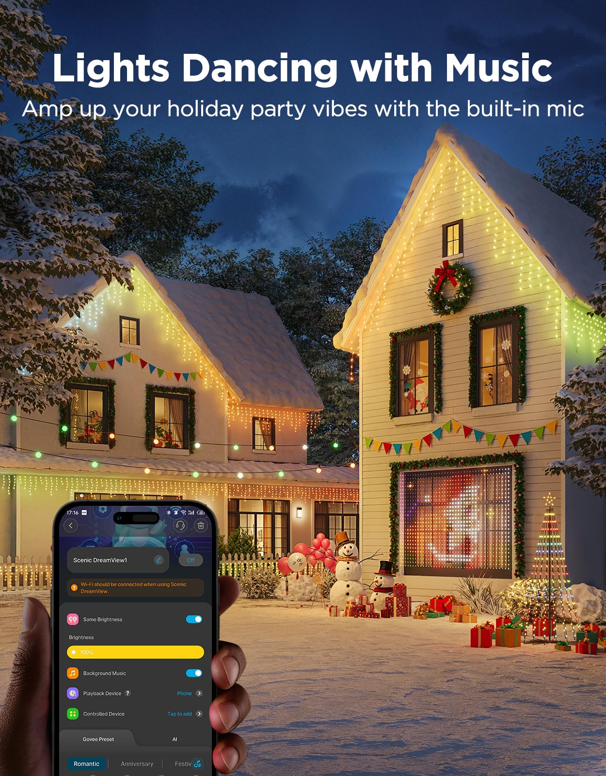 Govee Icicle Lights, Smart RGBIC Christmas Lights for Outside, 33ft with 400 LEDs Icicle Christmas Light Outdoor, IP67 Waterproof, Music Sync, Voice Control, 78+ Scene Modes for Holiday Decor