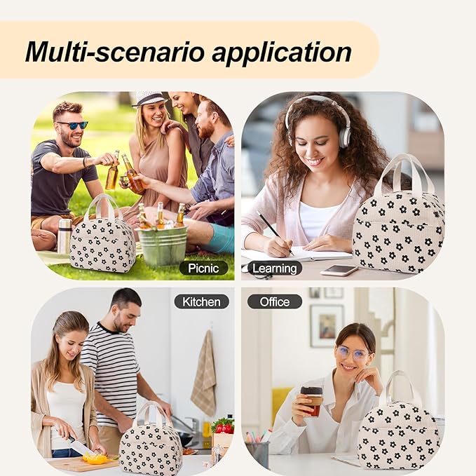 Lunch Box for Women,Cute Corduroy Lunch Tote Bag,Reusable Insulated Lunch Box,Large Capacity Cooler Bag with Compartments for Work, Picnics or Travelling