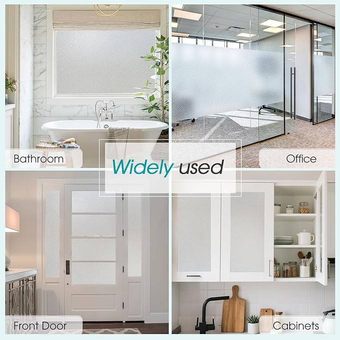 Coavas Window Privacy Film Frosted Glass Static Clings, Decorative Bathroom Door Privacy Film Day and Night, Heat UV Blocking Anti-Glare Frosting Stickers Renter Non-Adhesive, 17.5 x 78.7 Inch, Pure