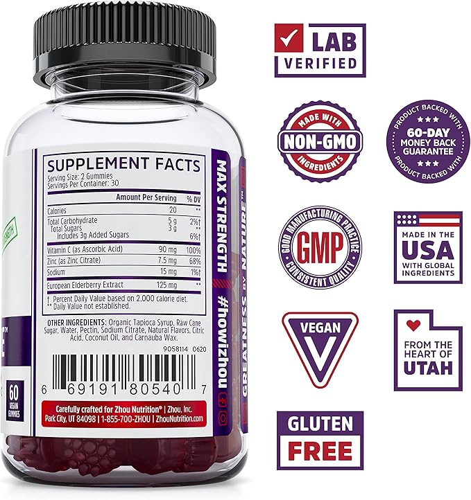 ZHOU Nutrition Elderberry Gummies & L'il Critters Gummy Multivitamin, 60 & 190 Gummies