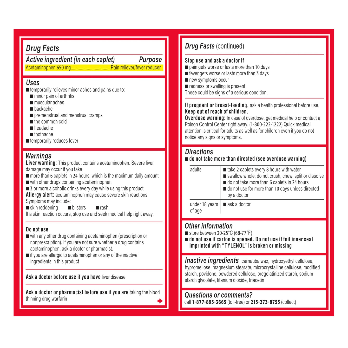 Tylenol Acetaminophen 650mg Extended Release Caplets, 8 Hour Arthritis Pain Relief, Joint Pain Reliever, Fever Reducer, Fast & Long-Lasting Relief, Oral Medicine for Minor Aches, 225 Count