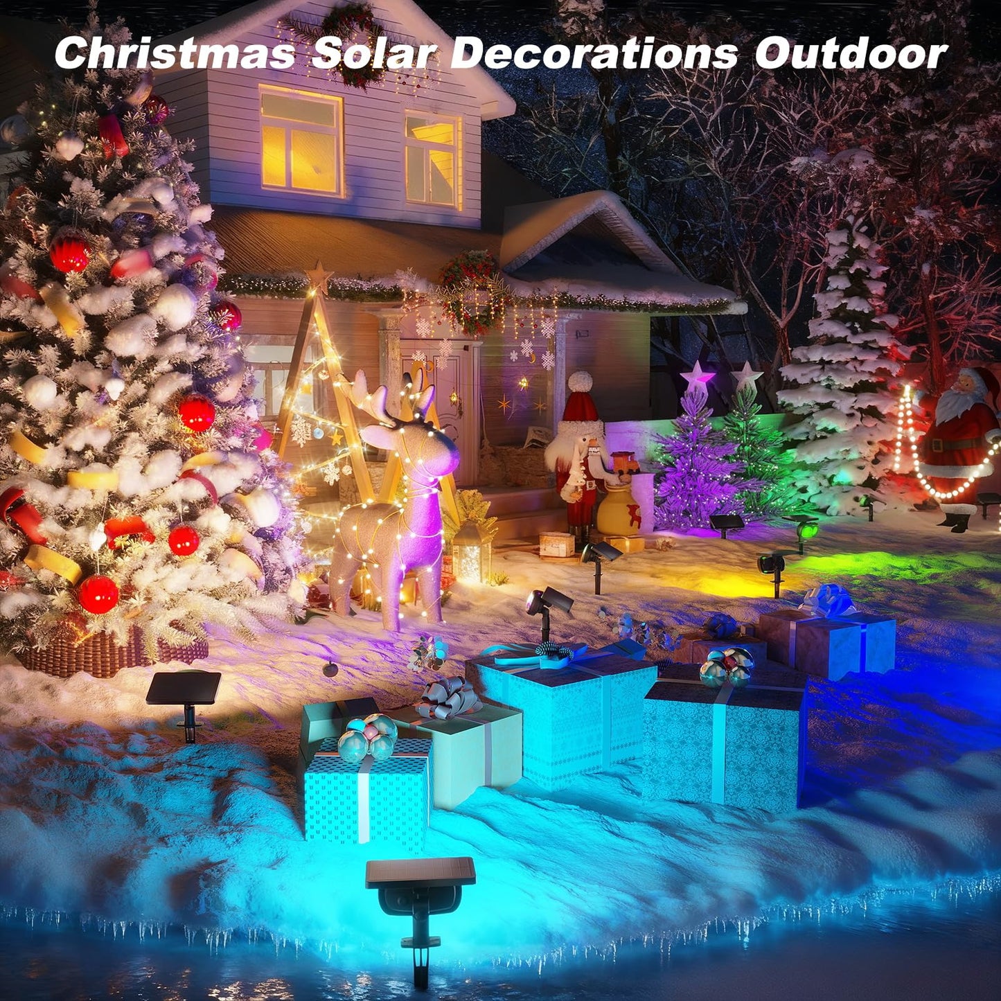 Mofoyeah 2 Pack Solar Spot Lights Outdoor Waterproof Ip68  Super Bright Led Landscape Lighting With 9 Colors 3 Brightness Fixable Colors For Yard Pathway Garden House Lawn