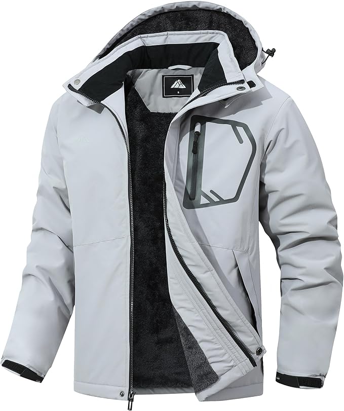 MAOYSSEN Men's Waterproof Ski Jacket — Padded Warm Lined Winter Jacket, Detachable-Hood Parker Windproof Jacket
