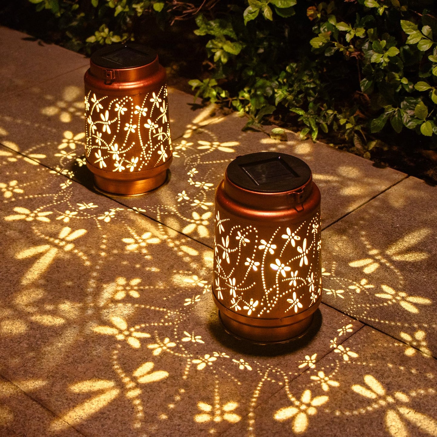 DIBIEECN Dragonfly Solar Lantern Lights, Metal Outdoor Decor, Waterproof, Bronze, Model MD-DOUBLE-01, 2 Pack