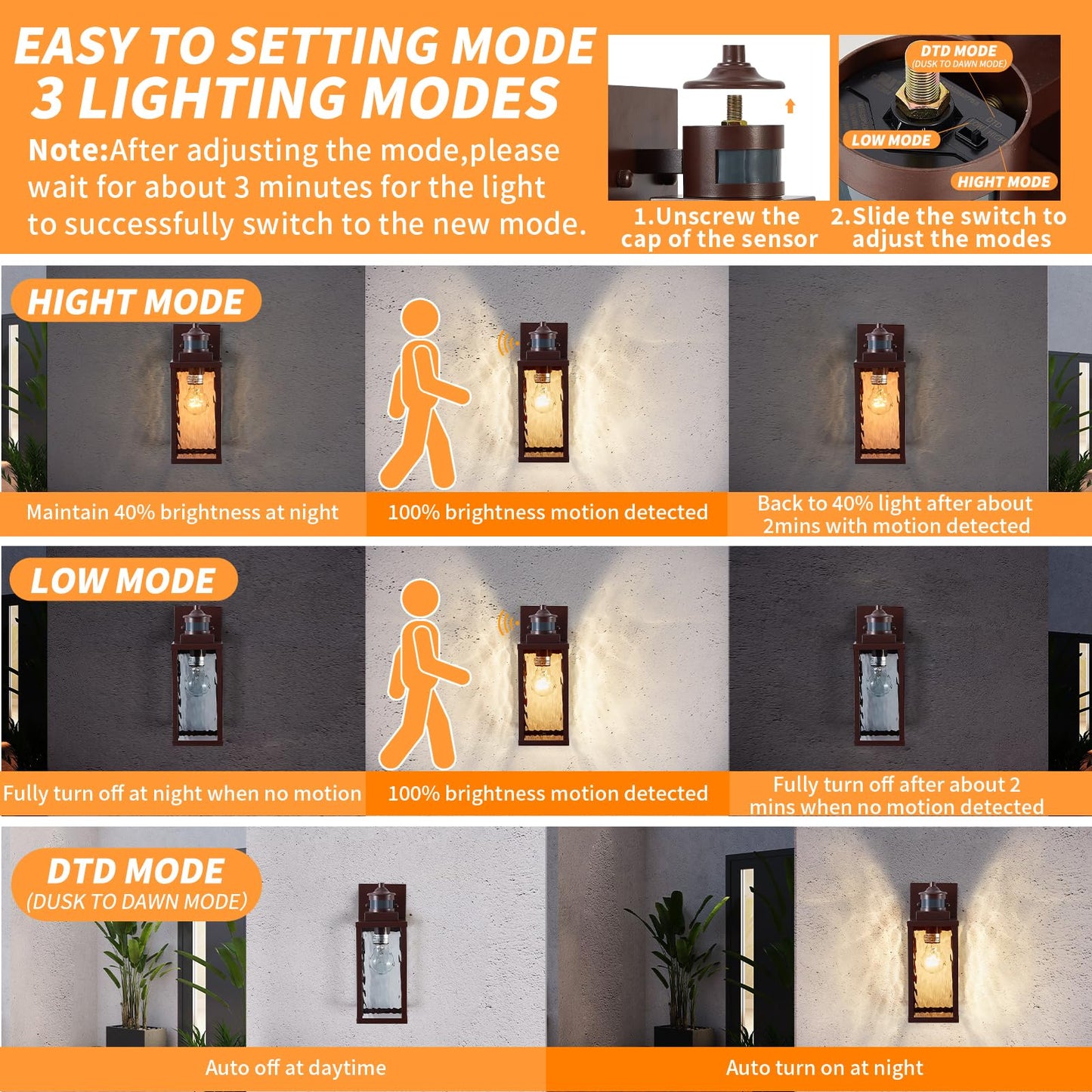 Mdenlt 2 Pack Bronze Motion Sensor Outdoor Wall Lights Updated Dusk To Dawn Outdoor Lighting  Exterior Light Fixtures Wall Mount Waterproof Porch Light Outside Lights For House