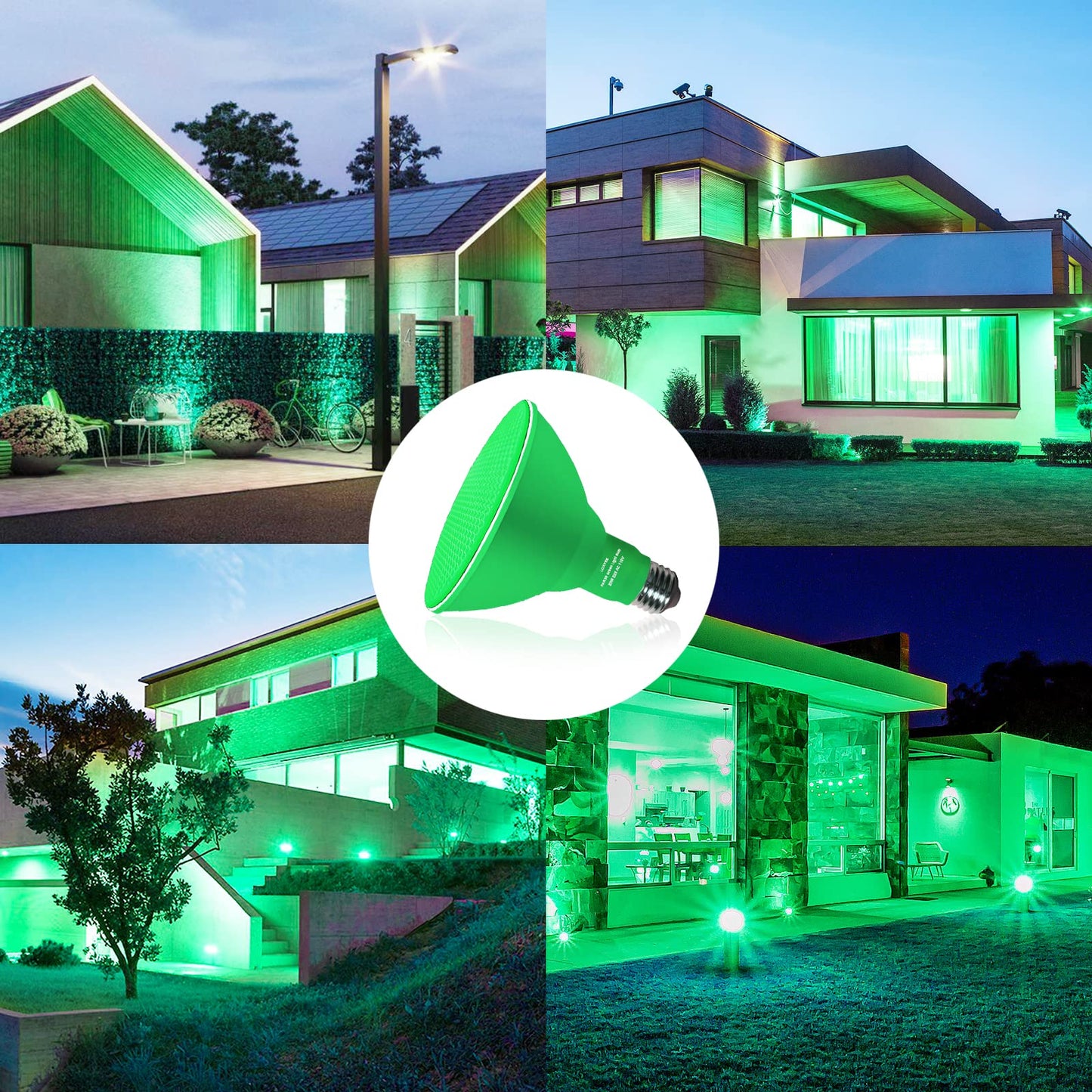 Gonhom Par38 Green Flood Light Bulbs, 20W Dimmable, 4 Pack, E26 Base, Outdoor Christmas Lighting