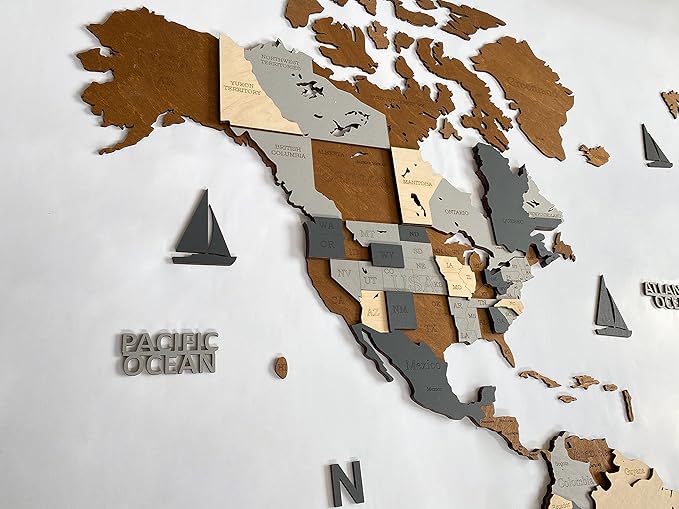 Wooden World Map 3D Art Large Wall Decor - Size (M, L, XL) Any Occasion Gift Idea - Wall Art For Home, Kitchen or Office (XL, SKY)