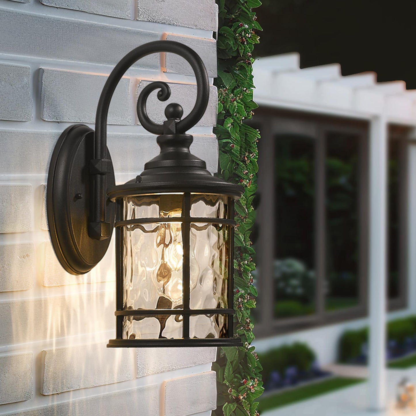 Emliviar Farmhouse Outdoor Light Fixture  15.5 Exterior Lighting Fixtures With Water Ripple Glass  Die-Casting Aluminum In Black Finish  Xe229B-Wg Bk
