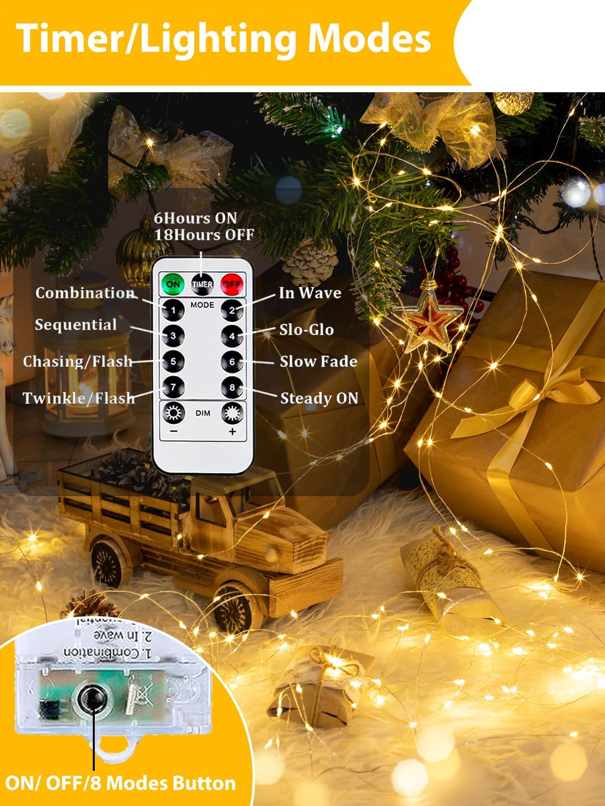BOSSERN 8 Pack 20FT 60LED Fairy Lights, Battery Operated, Waterproof, with Remote, Warm White, DCHD-06-60LED-RM-WarmWhite