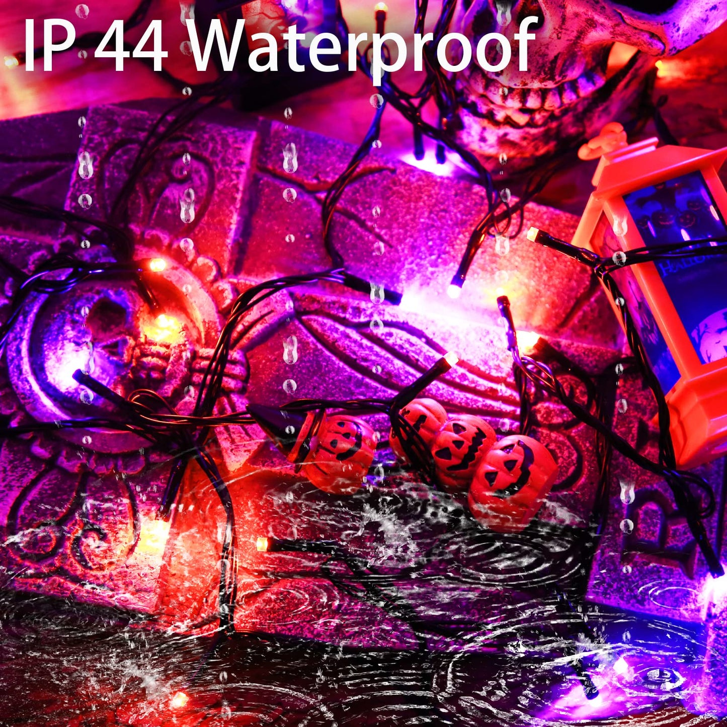 YAOZHOU Solar Halloween String Lights, 144ft LED, 400 Orange & Purple Lights, 8 Modes, IP44 Waterproof, Outdoor Decor