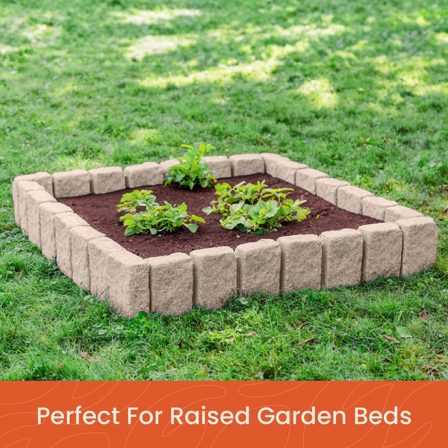 Beuta Landscape Edging | Garden Edging Border | Faux Stone Block XL for Lawn Edging, Flower Beds & Yard Edging – 40 Pack | Each Section Has 6 Blocks 48" L x 4" W x 9.5" H | 120 Spikes | Cobblestone
