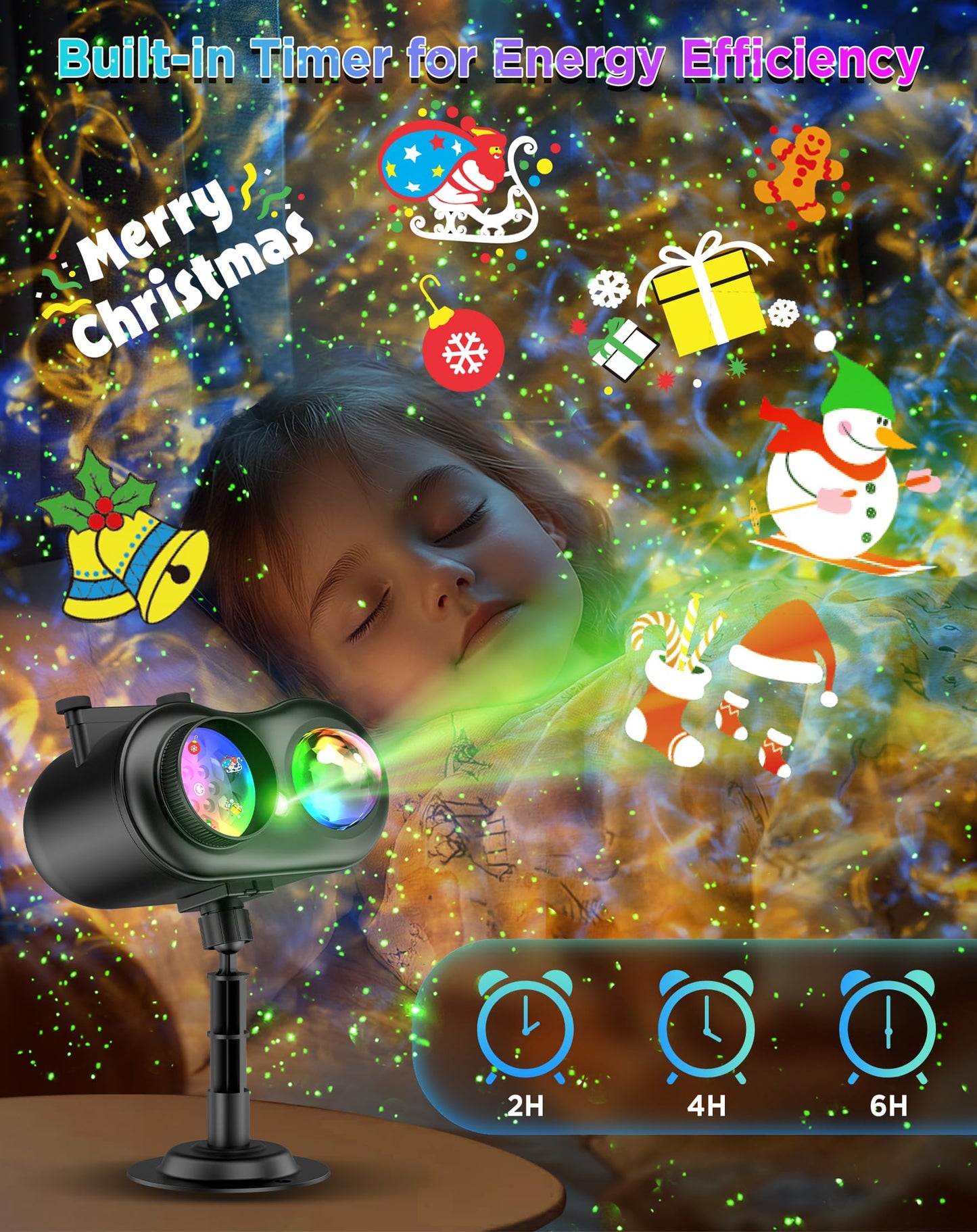 Christmas Projector Lights Outdoor Waterproof  10 Slides X 8 Bright Hd Patterns  Firefly & Ocean Wave Effects  Timer Snowflake Light Projector For House Yard Xmas New Year Valentines Thanksgiving