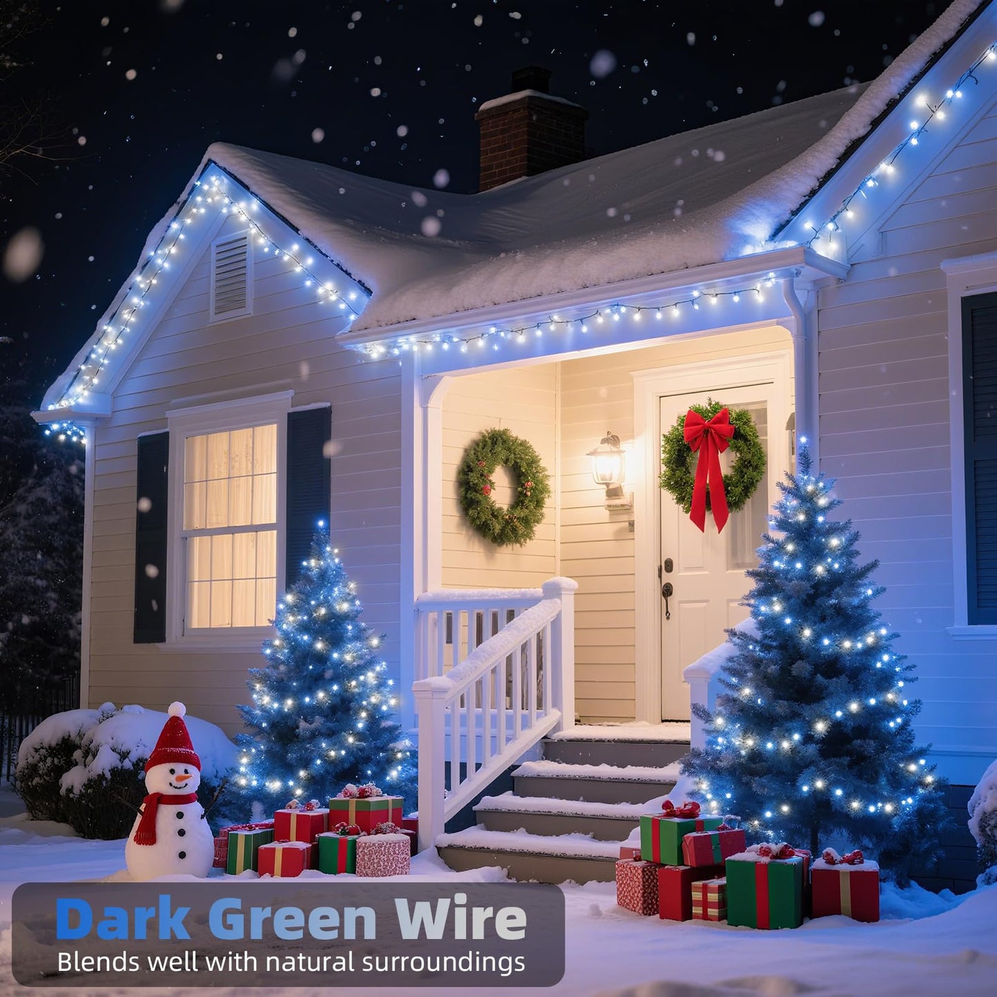 XTF2015 Christmas String Lights, 300 LED, 105ft, 8 Modes, UL Certified, Blue White, Model QL300IE, Indoor Outdoor Fairy Lights
