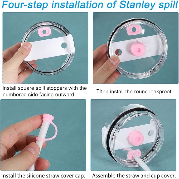PATIKIL Silicone Spill Stopper for Straw Cup 1.0 40oz/ 30oz, Set of 6 Tumbler Accessories Including 2 Straw Cover Cap, 2 Square Spill Stopper and 2 Round Leak Stopper, Pink
