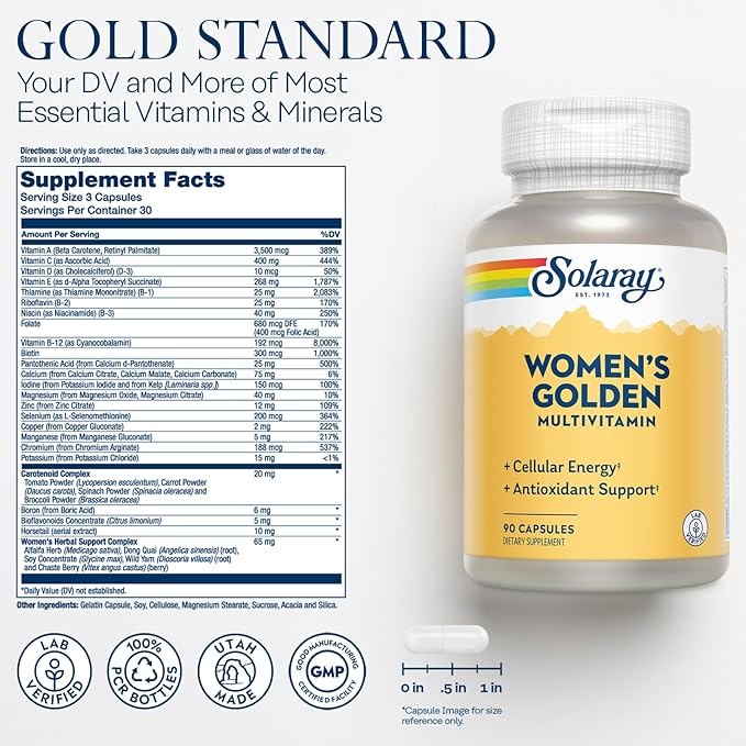 SOLARAY Women's Golden Multi-Vita-min Capsules, 90 Count