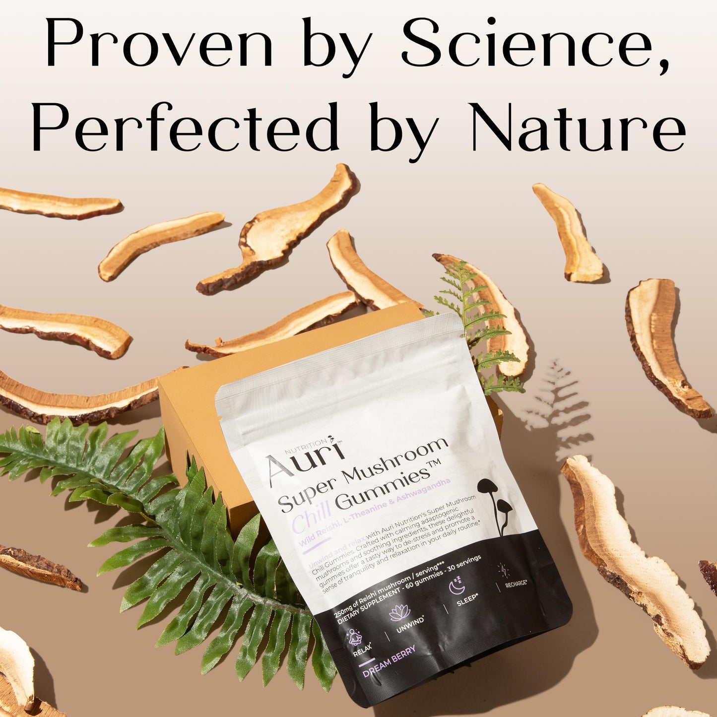Auri Super Mushroom Chill Gummies - Natural Calming Aid & Stress Reduction Supplement for Adults w/Reishi Mushroom, Ashwagandha, L-Theanine - Unwind Mind & Harmonize Your Day - 60 Calm Gummies