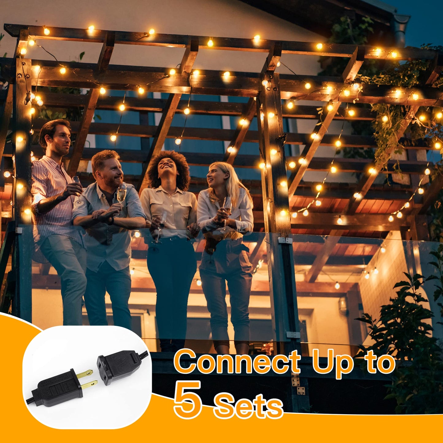Ollny 150FT Outdoor String Lights, Waterproof Shatterproof with 75 Edison + 4 LED Bulbs, Warm White, Model IL-E12-20150075