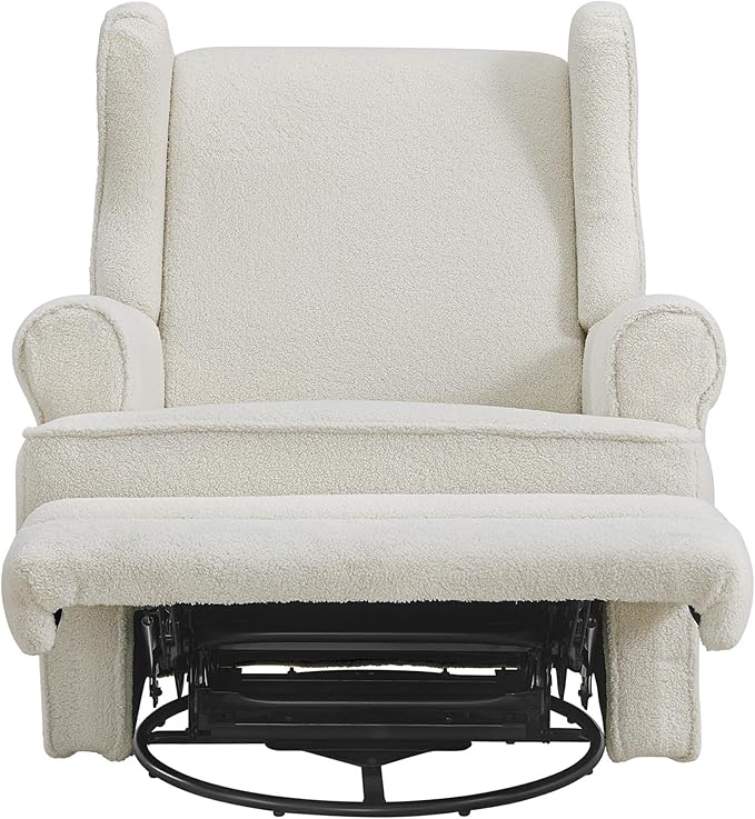 Oxford Baby Teegan Upholstered Swivel Glider & Recliner Nursery Chair, Boucle White
