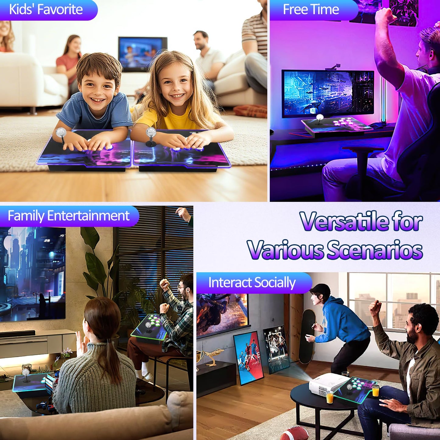 EraVortx Newly Upgrade 3D Arcade Games Console with 256G Built-in 30000+ Classic Games, 20+ Simulators, WiFi Download Game, Retro Arcade Machine for 4K TV & Projector & PC, Supports 1-4 Players