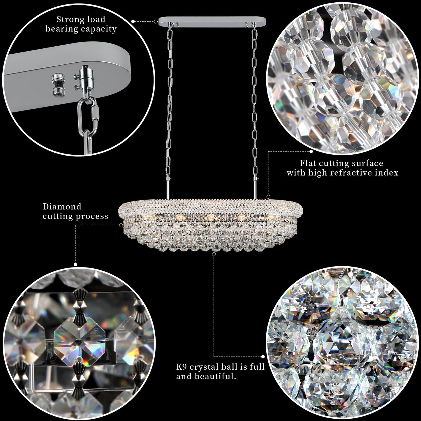 Crystal Chandeliers For Dining Room Light Fixtures Over Table  Modern Crystal Chandeliers For Kitchen Lsland  9 Lights Empire Style Chrome stylish Lighting Fixtures For Living Room Bar L31 Inch
