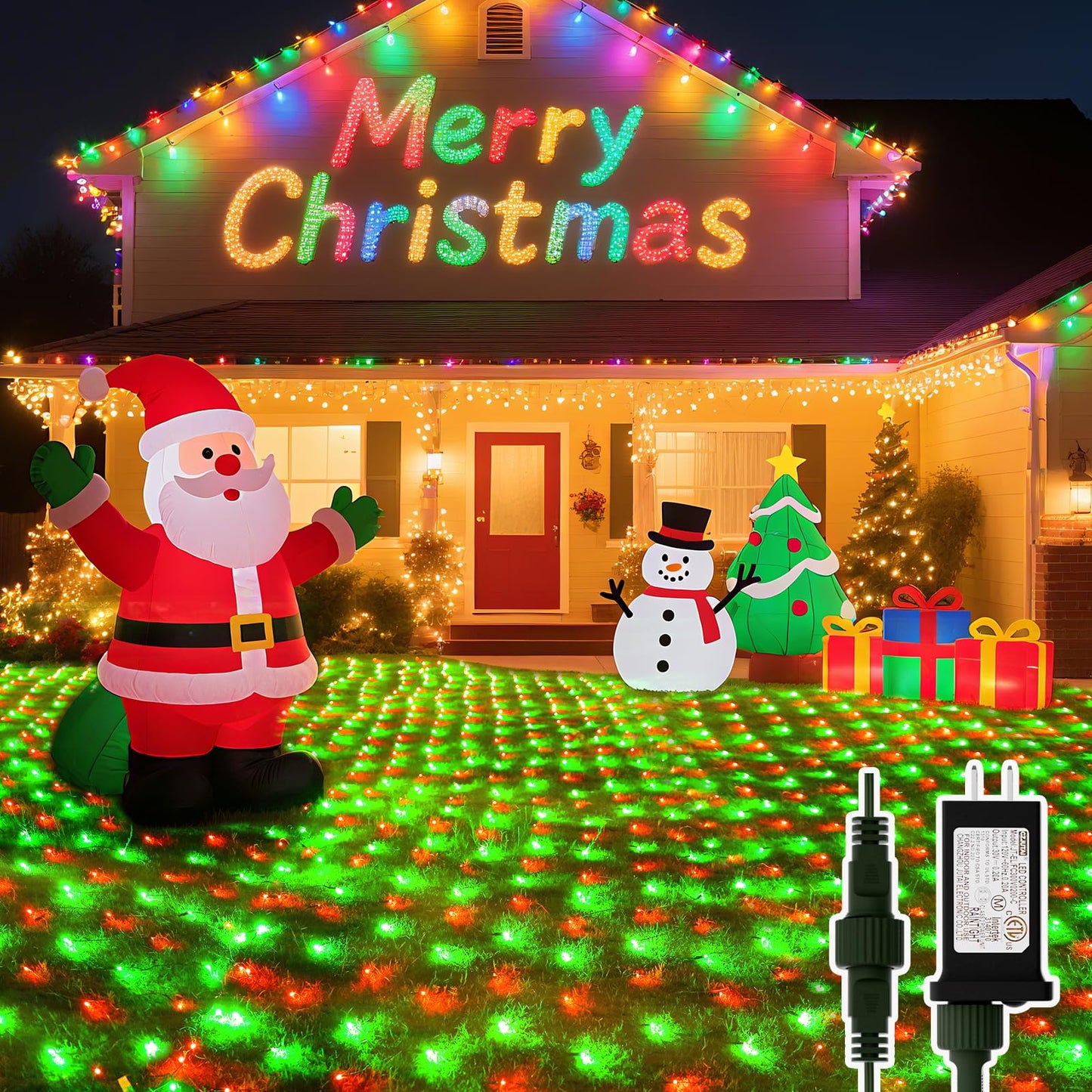 Lithome 14.8Ft X 5Ft Christmas Net Lights Outdoor  300 Led Red Green Bush Lights With 8 Modes  Connectable Waterproof Net Mesh Light Dark Green Wire For Bushes Shrubs Outdoor Christmas Holiday Decor