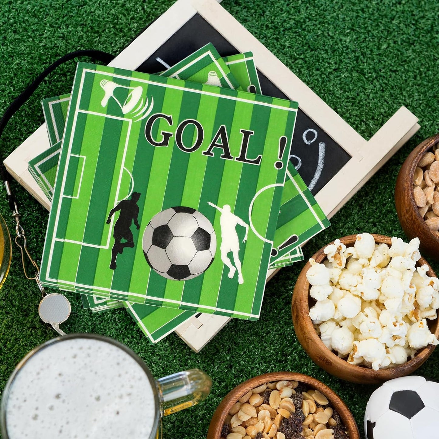 50 Pieces Soccer Paper Napkins 13 x 13 Inches Luncheon Napkins Cocktail Napkins Disposable Sports Theme Decorations for Kids Baby Shower, Birthday Party, Soccer Theme Party Supplies