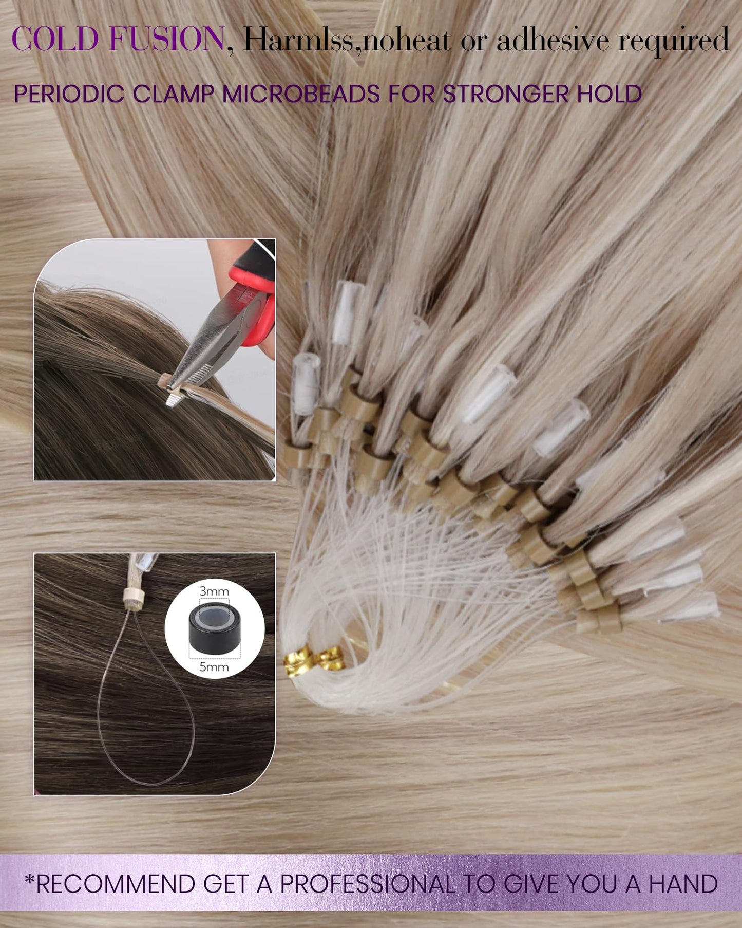 LaaVoo Micro Link Hair Extensions Human Hair Dirty Blonde Highlighted with Platinum Blonde Micro Ring Hair Extensions Human Hair