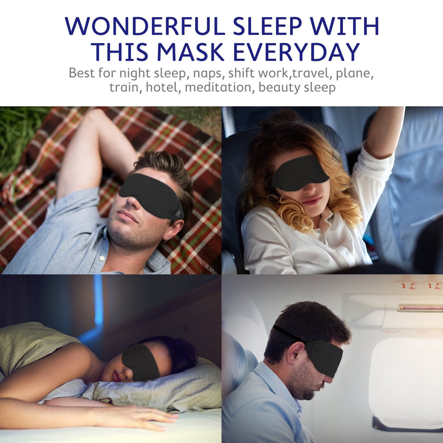 Mavogel Cotton Sleep Mask - Updated Design Light Blocking Sleep Mask, Soft and Comfortable Eye Blindfold for Men Women, Eye Mask for Sleeping/Shift Work, Includes Travel Pouch, Grey & Black