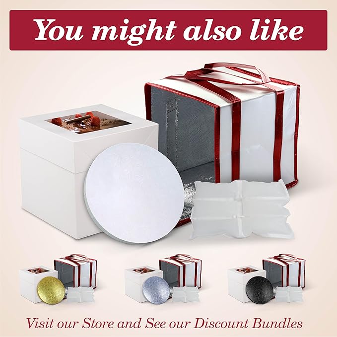 Cakebon Cake Boxes with Boards - 12 Inch Round Cake Drum White (6-pack) - Box With Window for Birthdays, Weddings and Parties