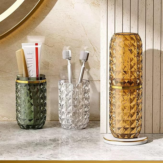 Toothbrush Holders with Cover, Portable Travel Toothbrush Case with lid, Toothbrush Container for Bathroom Countertop Organizer (Amber)