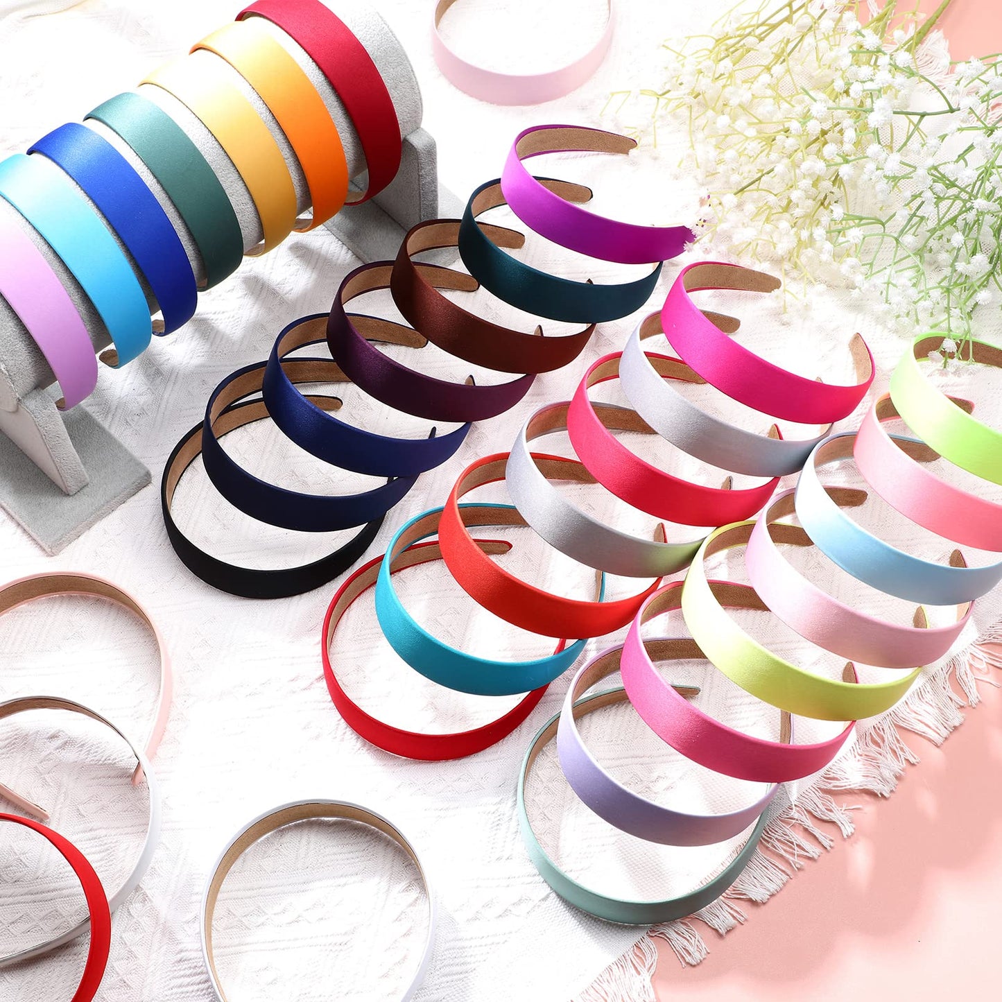 Janinka 36 Pcs Hard Headbands Bulk Plain Satin Headband Hard Headbands 1.2 Inch/ 3 cm Non Slip Ribbon Decor DIY Hair Holiday Cos