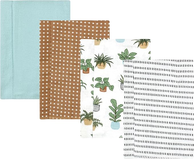Luvable Friends Hudson Baby Flannel Burp Cloths 4pk, Botanical Plants