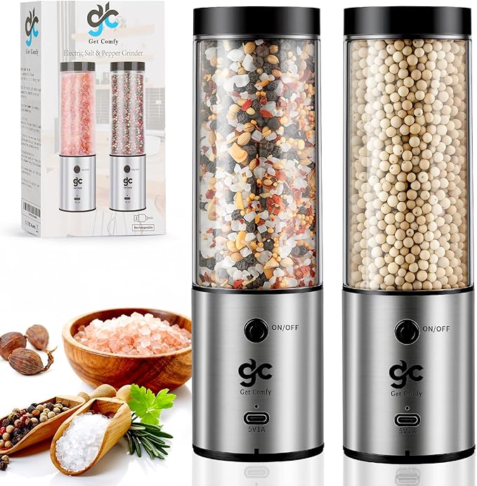 Electric Salt & Pepper Grinder Set One-Handed Automatic Pepper Mill with LED Light Adjustable Coarseness Large-Capacity Refillable Mill Durable Ceramic Core Battery Powered Seasoning Grinder for Home