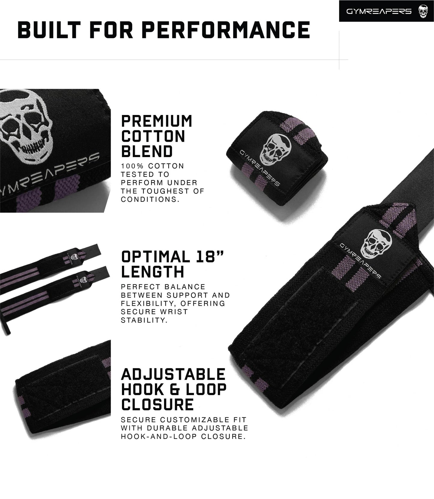 Gymreapers Weightlifting Wrist Wraps (IPF Approved) 18" Professional Quality Wrist Support with Heavy Duty Thumb Loop - Best Wrap for Powerlifting Competition, Strength Training, Bodybuilding (Lilac, 18")