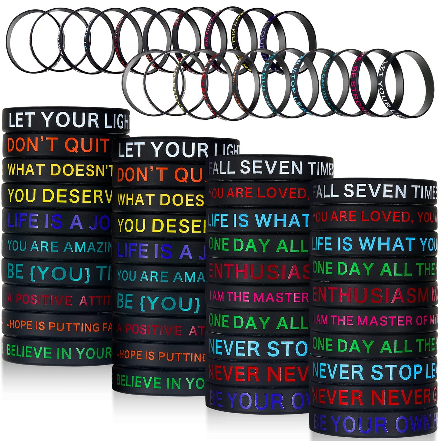 60 Pieces Inspirational Rubber Bracelet Motivational Quote Silicone Bracelets 20 Styles Black Stretch Wristbands for Men Women T