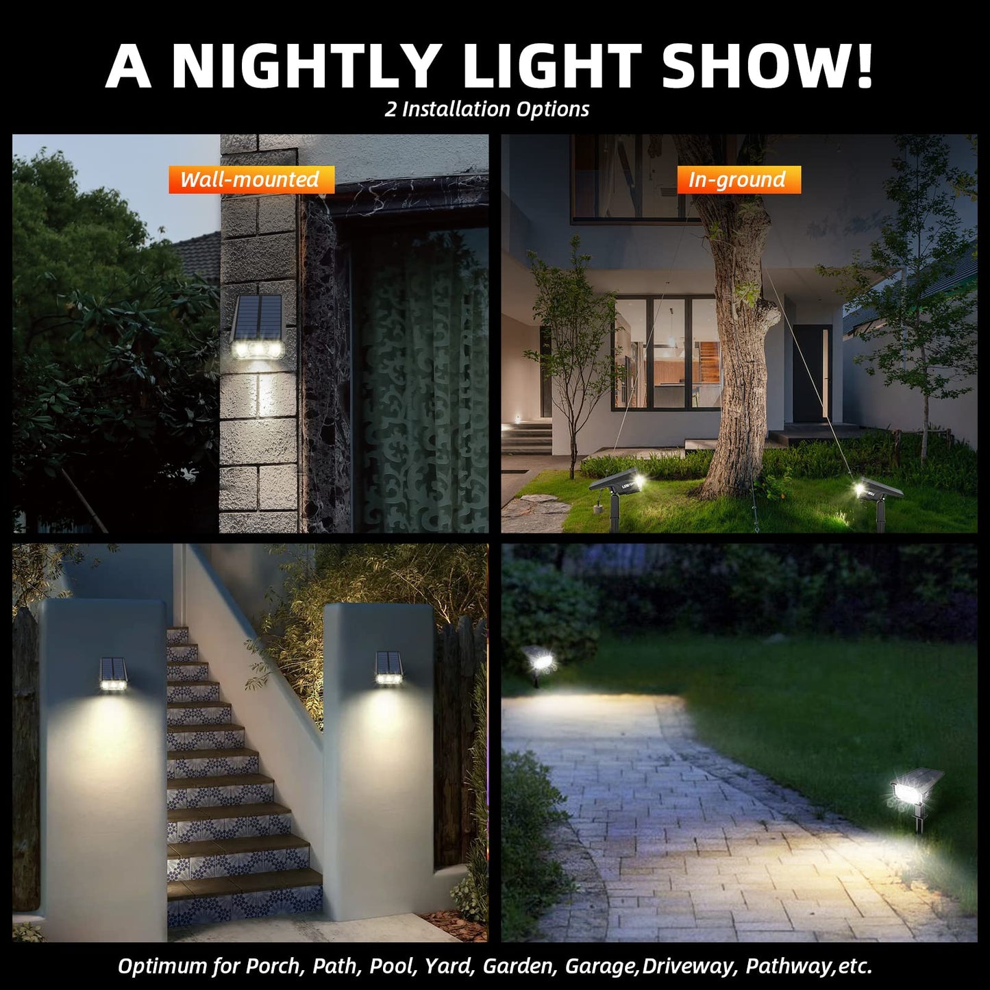 LEREKAM Solar Spot Lights, 40 LED Landscape Lighting, IP65 Waterproof, 360 Adjustable, 10 Pack, Cool White