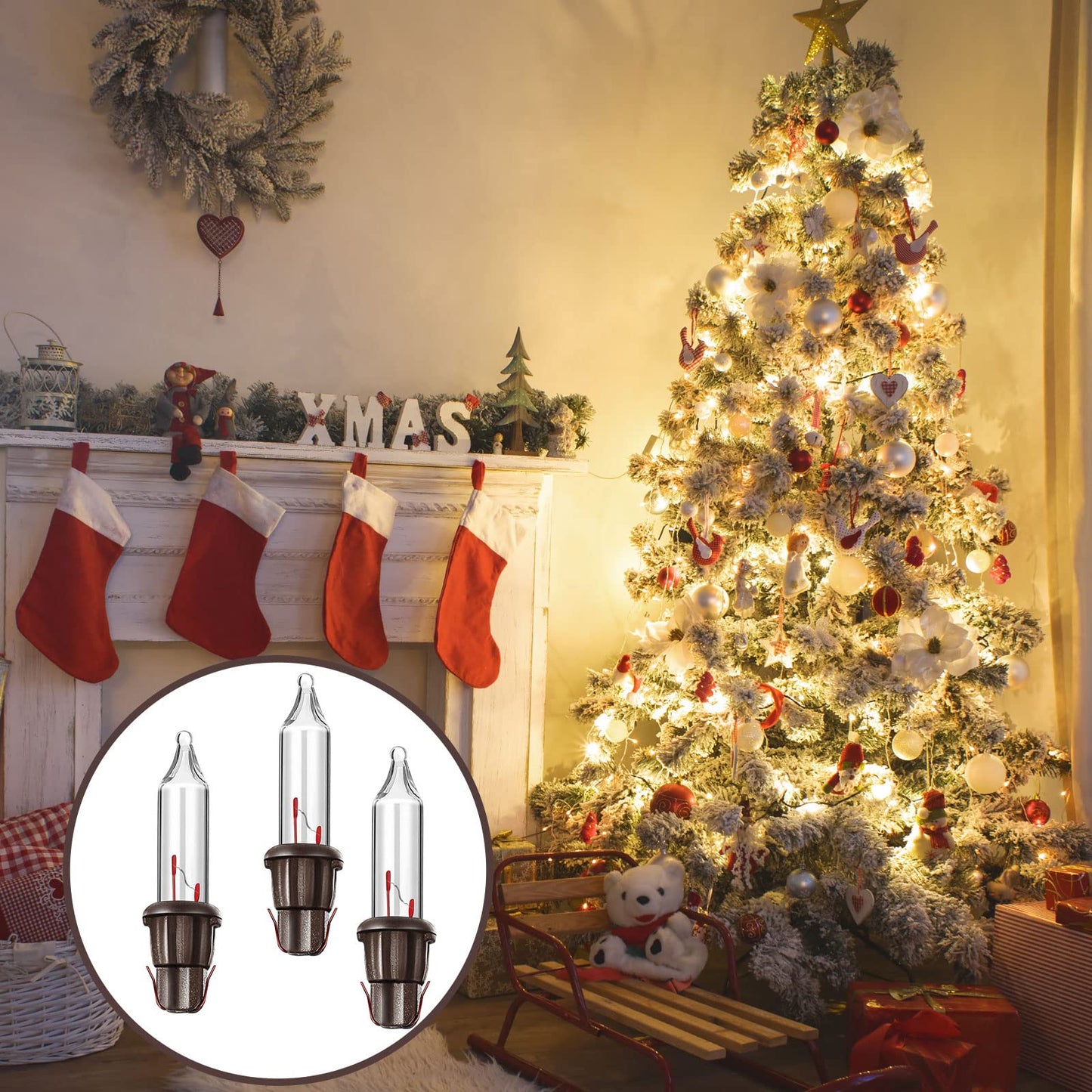 Mudder 100 Pieces 2.5V Replacement Christmas Tree Light Bulbs Mini Incandescent Wire String Lights Replacement Bulbs For Halloween  Xmas Tree Decoration  Holiday(Brown Base With Warm White Bulb)