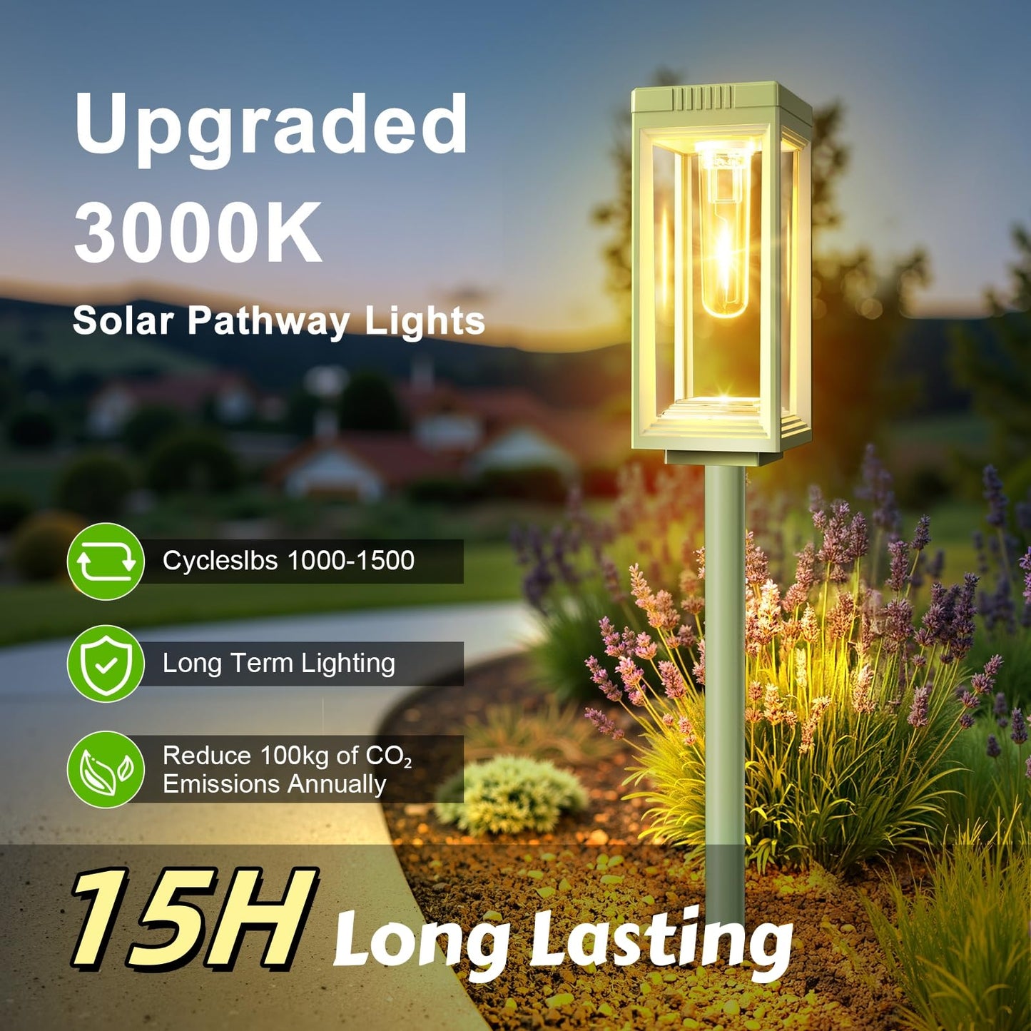 8 Pack Solar Pathway Lights Outdoor  Bright Solar Lights Outdoor Waterproof  Auto On/Off  15+ Hours Runtime  Garden Lights Solar Powered Lighting For Pathway Yard Garden Walkway  Warm White