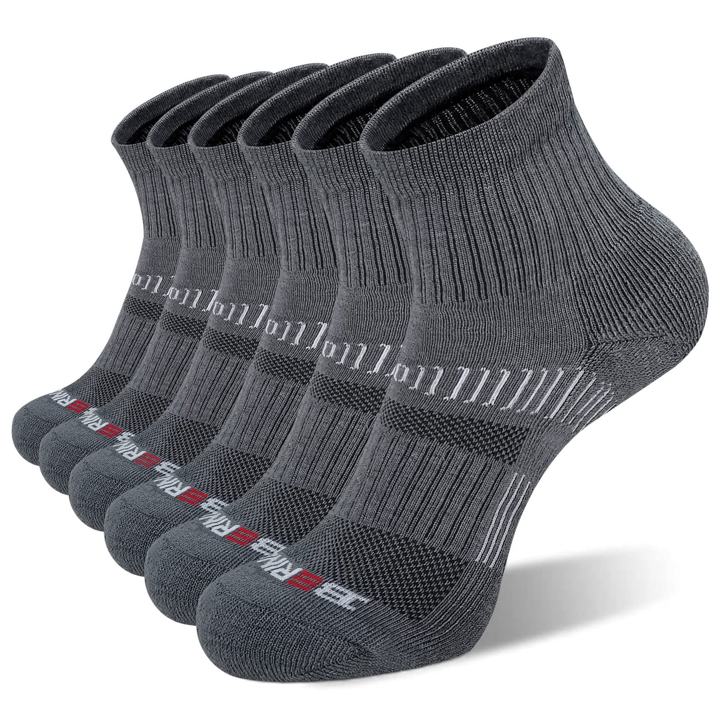 BERING Men's Athletic Cushion Quarter Socks, Size 9-12, Dark Grey, 6 Pairs
