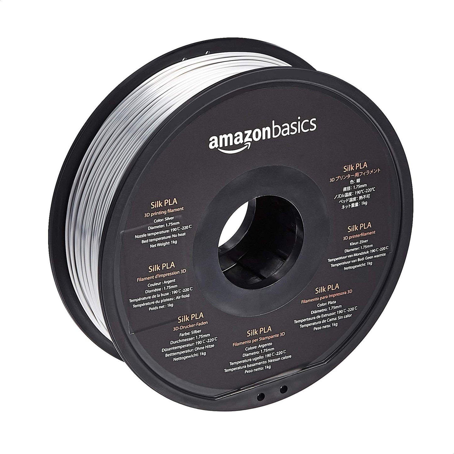 Amazon Basics Silk PLA 3D Printer Filament, 1.75 mm, Silver, 1 kg Spool (2.2 lbs)