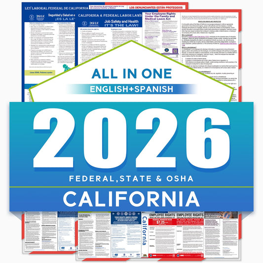 2026 California State and Federal Labor Laws Poster – OSHA Compliant Laminated 24" x 36" English and Spanish Bundle 2 Pack